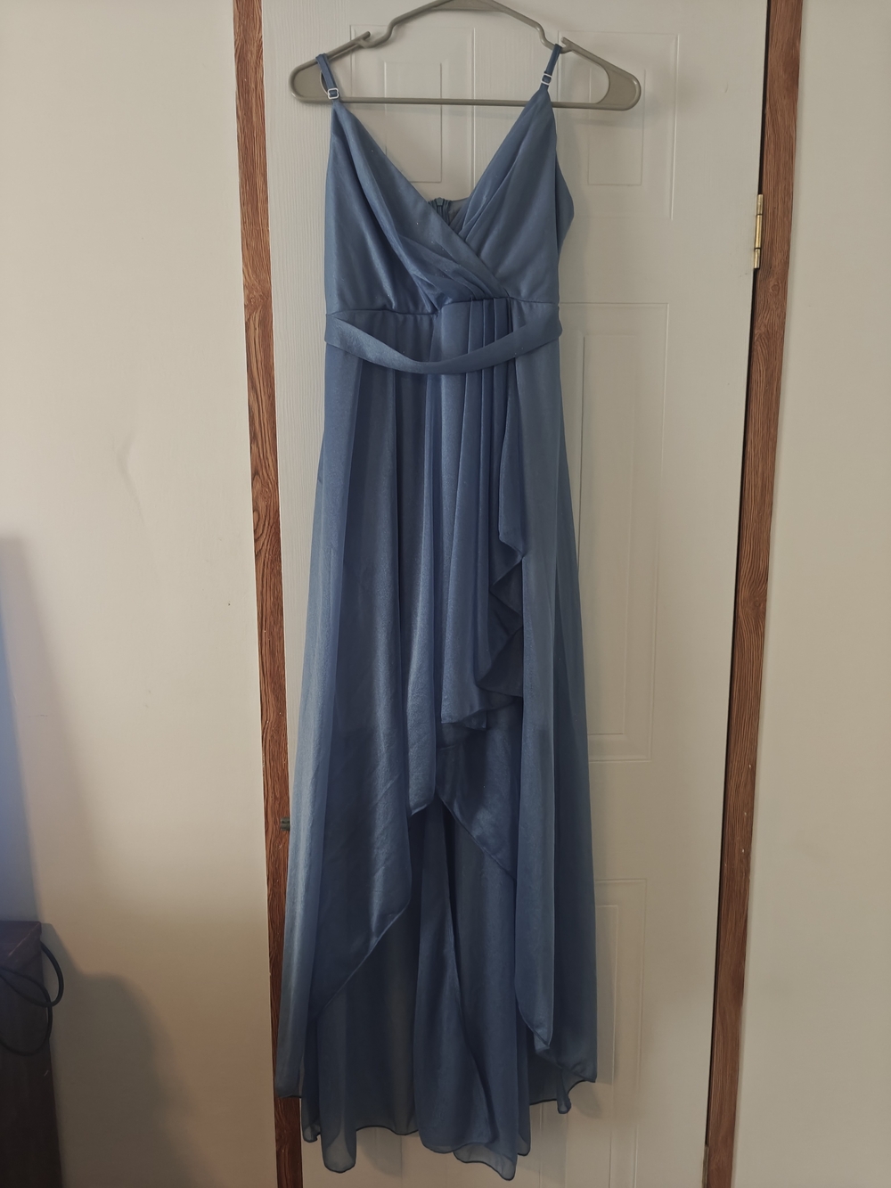 Blue Chiffon V-Neck Spaghetti Strap Maxi Dress